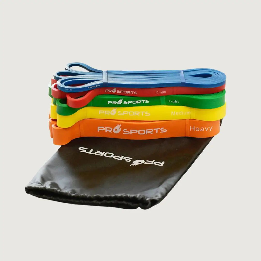 Pro Sports Resistance Strength Bands Set with Bag - XX-Light to Heavy