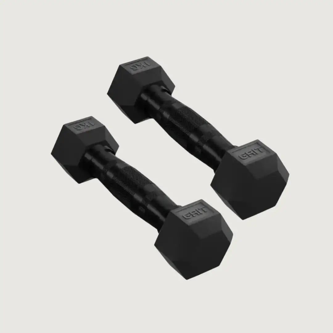 GRIT Hex Black Dumbbells - 1 kg Pair