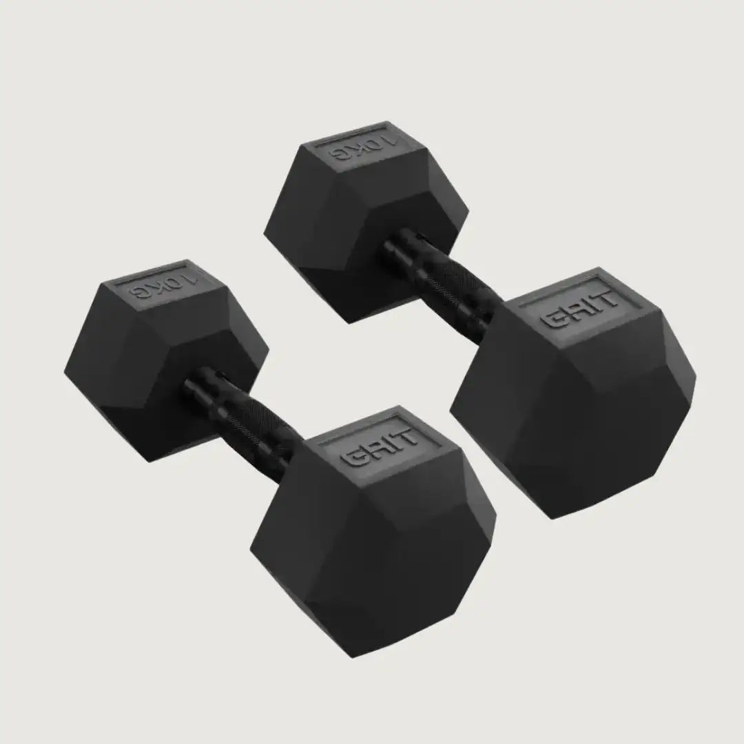 GRIT Hex Black Dumbbells - 10 kg Pair