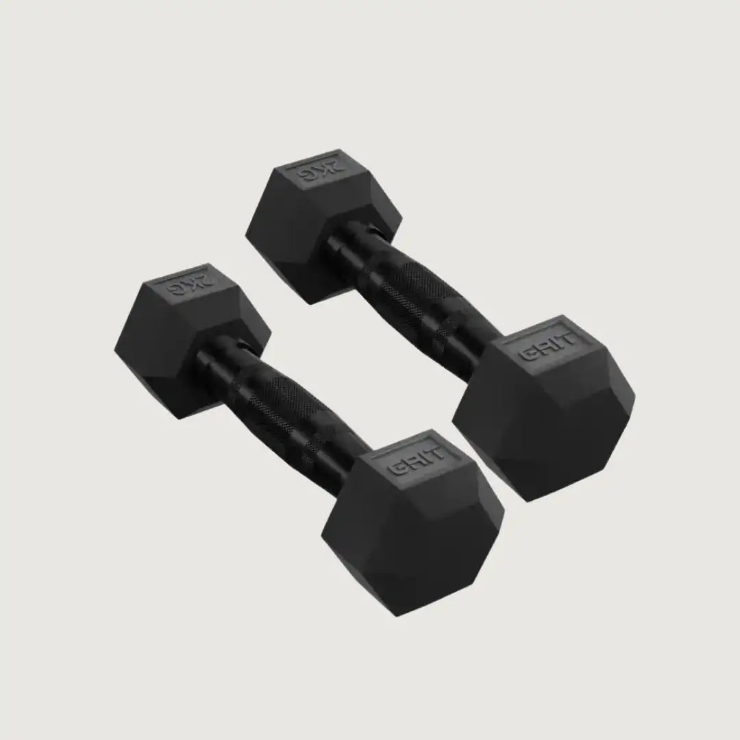 GRIT Hex Black Dumbbells - 2 kg Pair