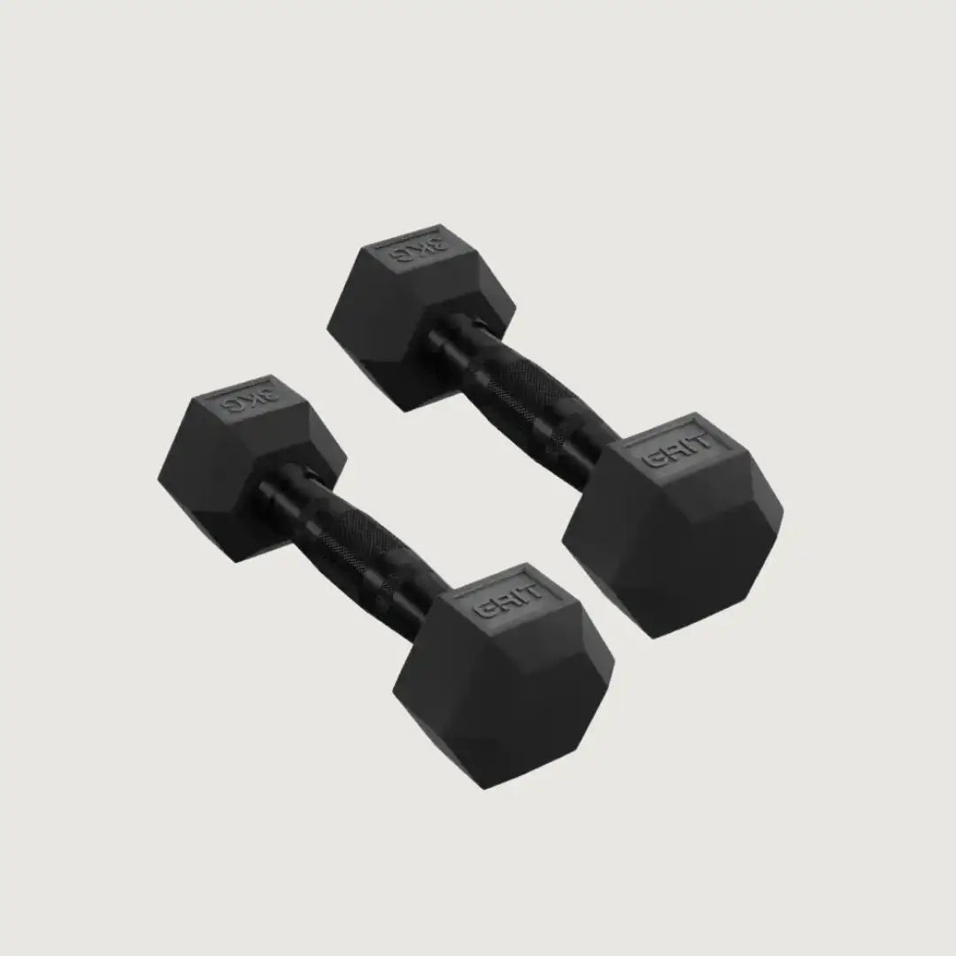 GRIT Hex Black Dumbbells - 3 kg Pair