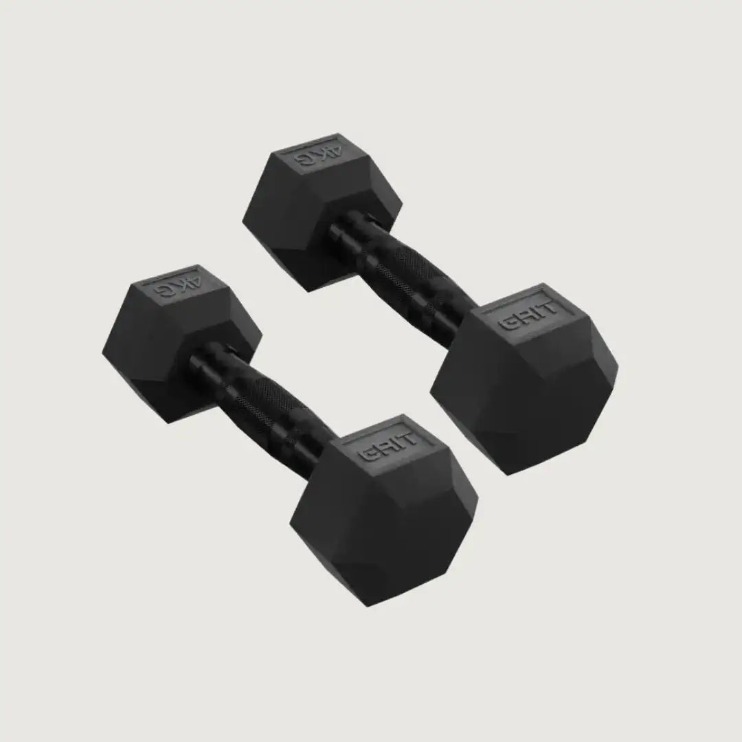 GRIT Hex Black Dumbbells - 4 kg Pair