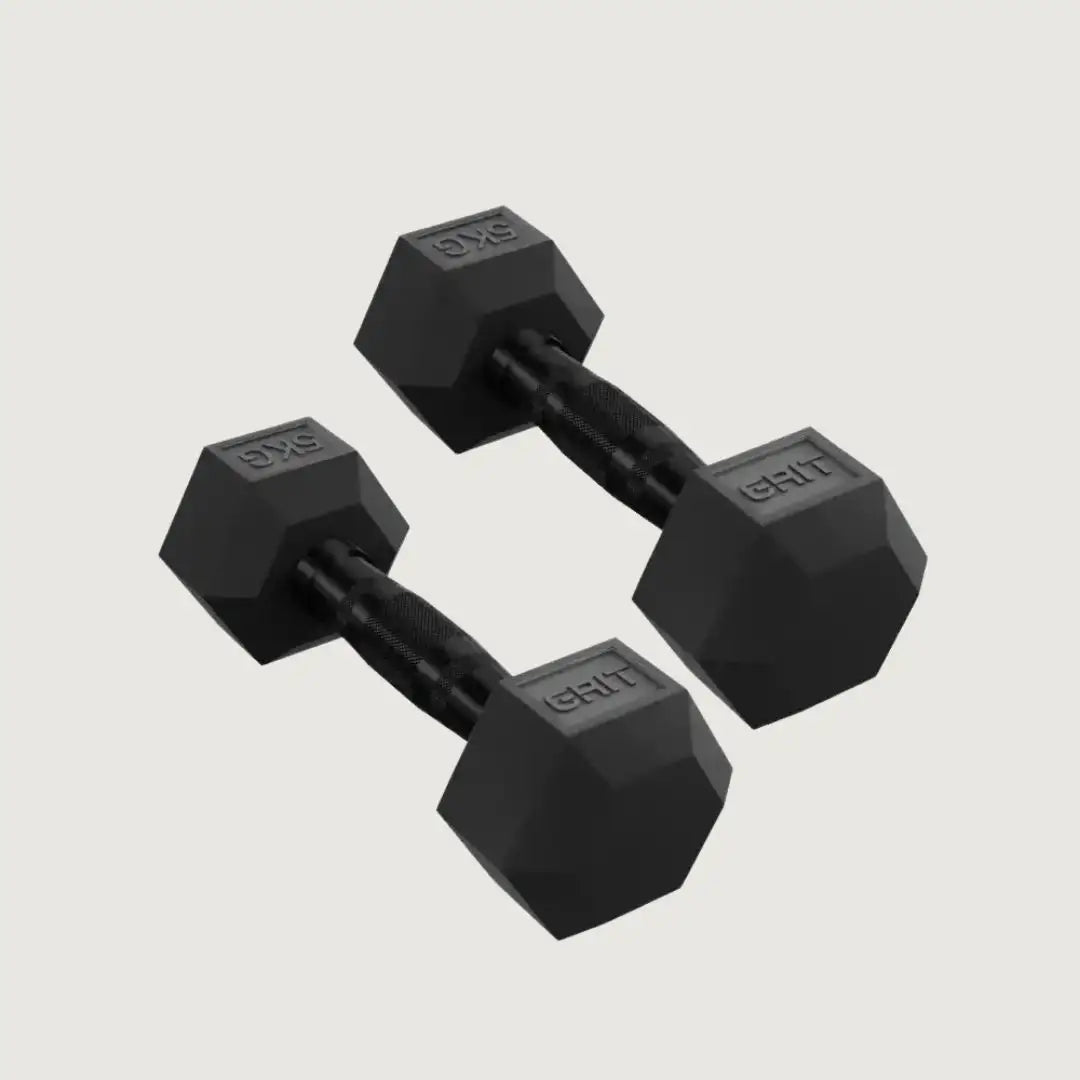 GRIT Hex Black Dumbbells - 5 kg Pair