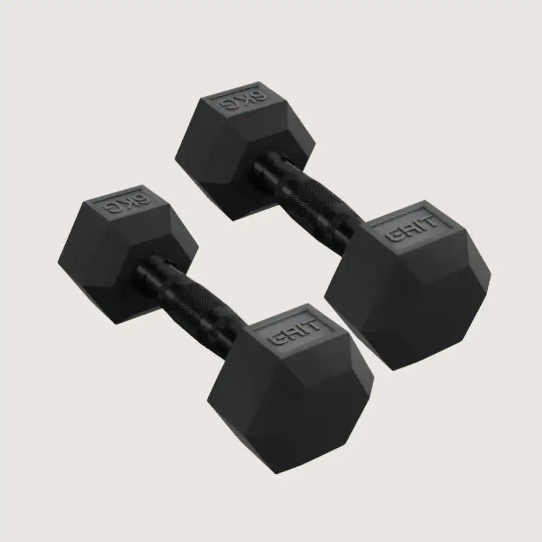 GRIT Hex Black Dumbbells - 6 kg Pair