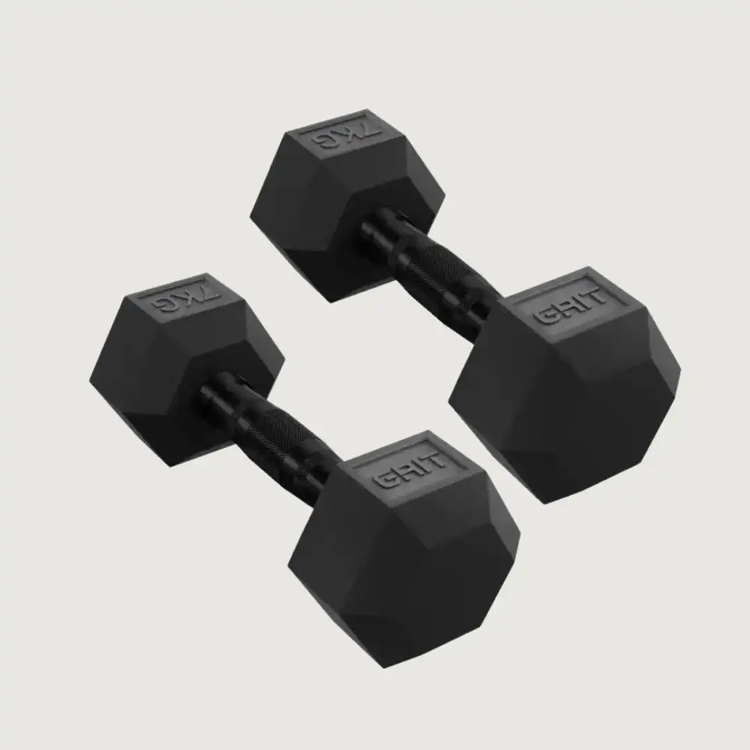 GRIT Hex Black Dumbbells - 7 kg Pair