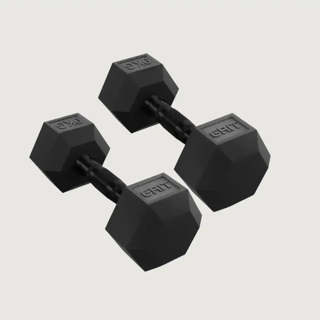 GRIT Hex Black Dumbbells - 9 kg Pair