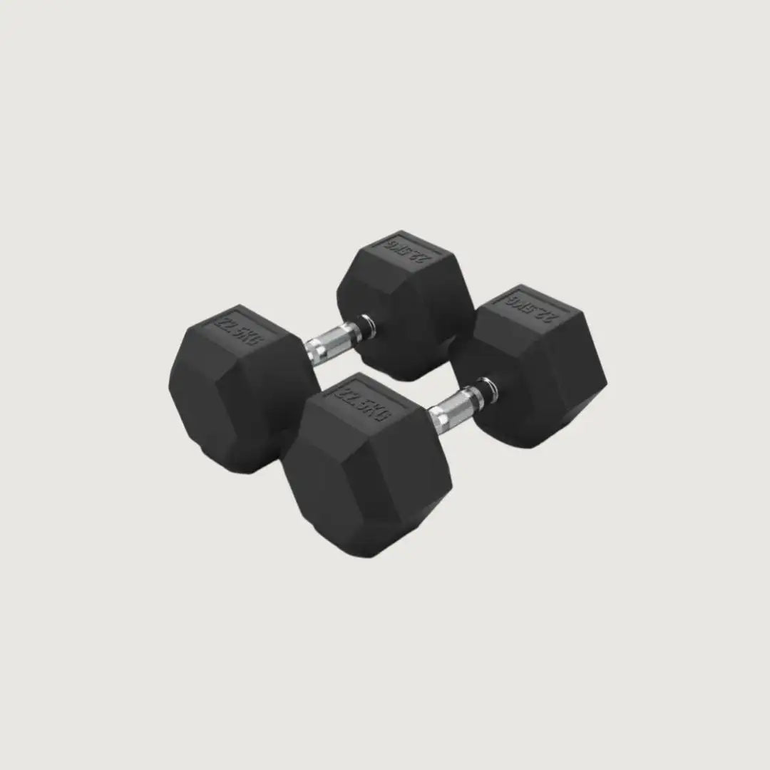 Hex Rubber Dumbbells - 22.5 kg Pair