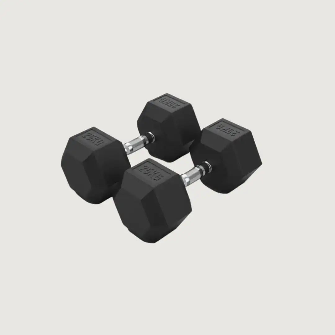 Hex Rubber Dumbbells - 25 kg Pair