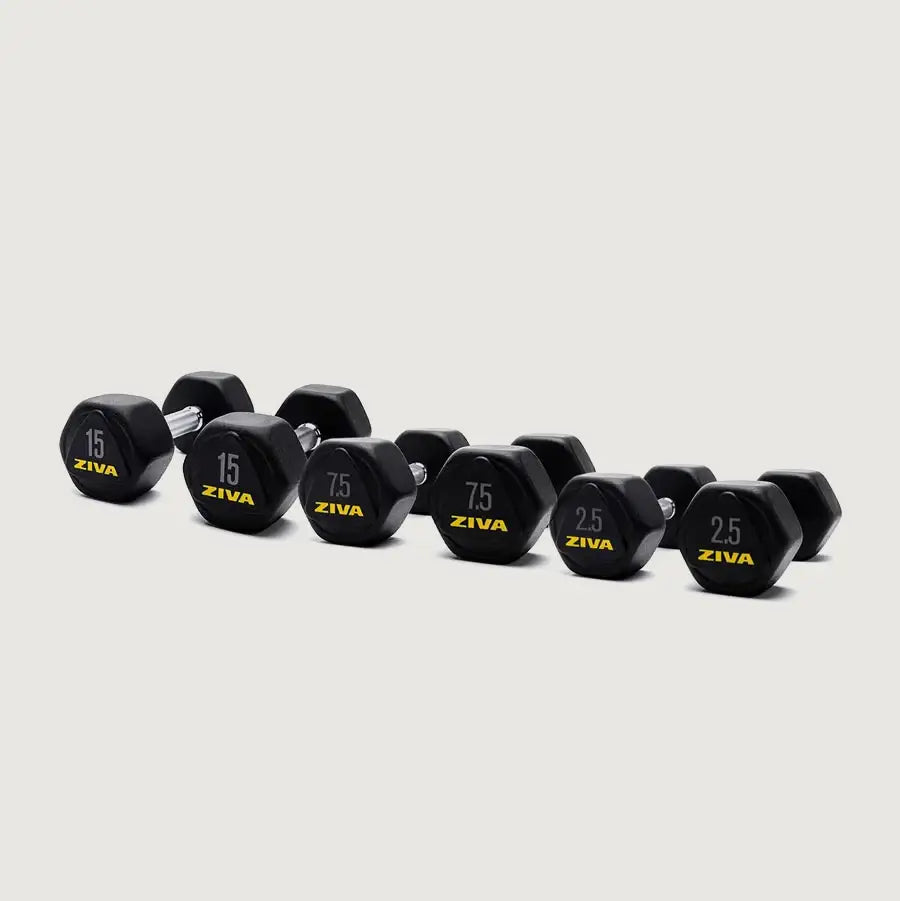 Ziva Performance Hexagon RPU Dumbbell Set 2.5- 25 kg (10 pairs) - 275 kg