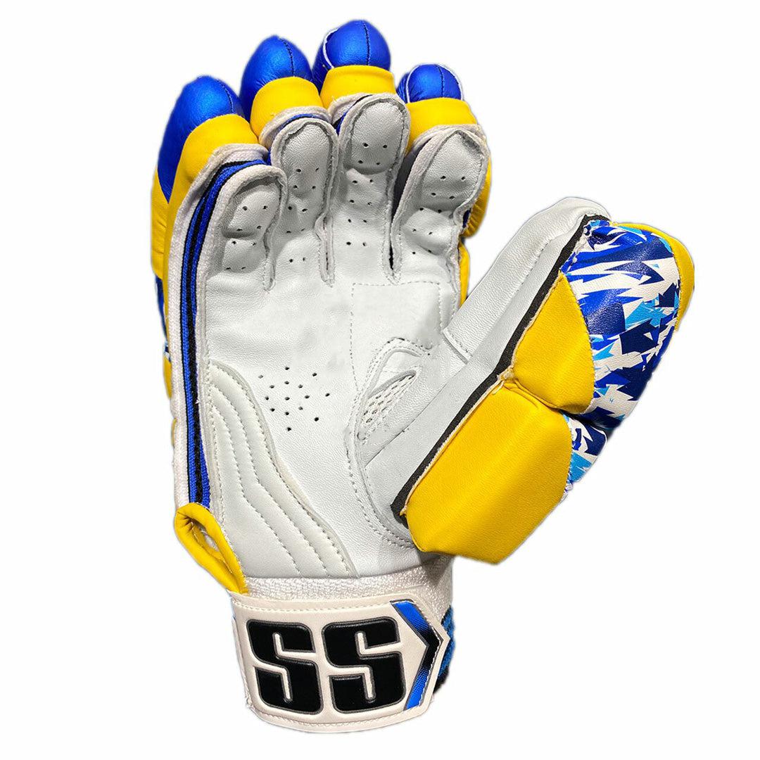 Blue and cheap yellow batting gloves